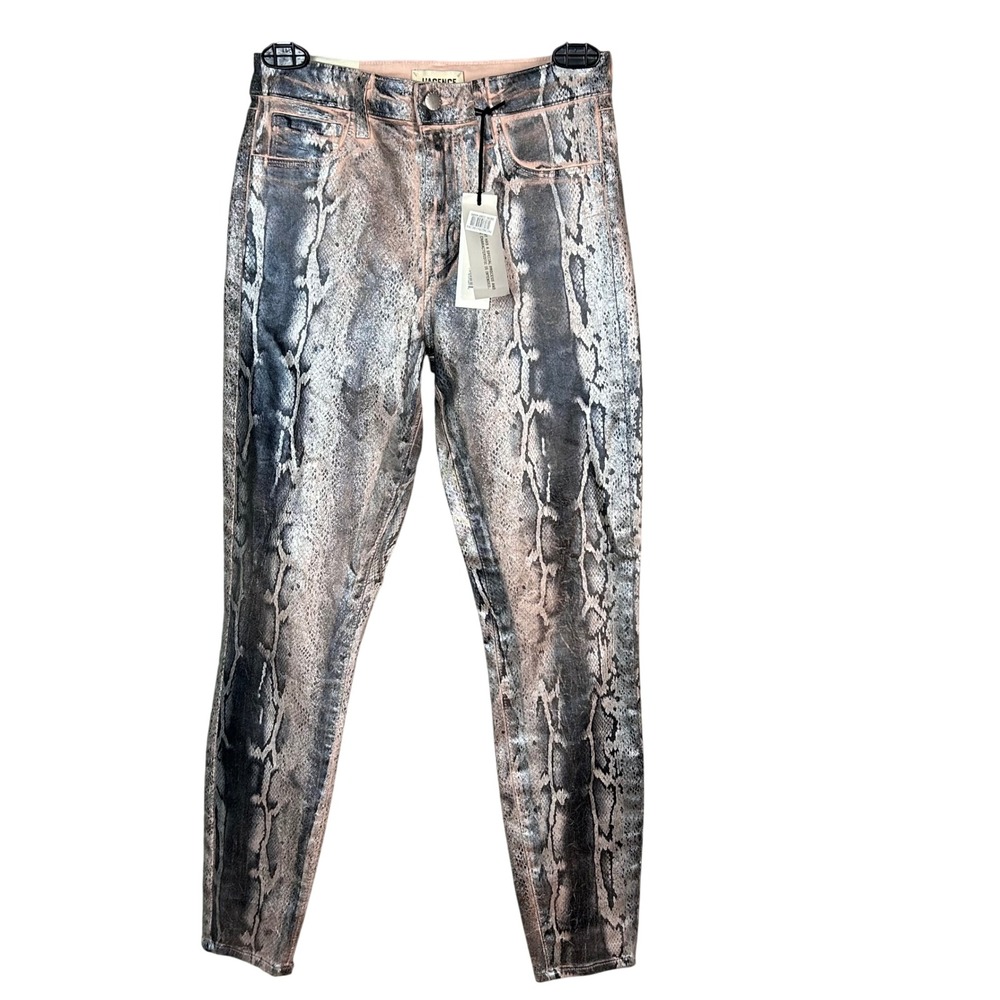 L'AGENCE Rocker High Rise Skinny Jeans Size 27 Margot Petal Snake Foil Shiny